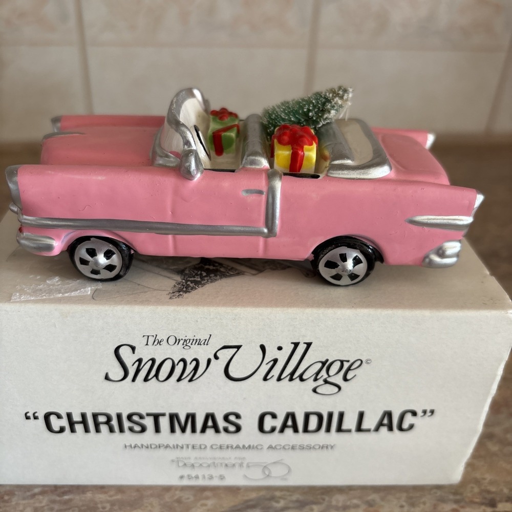 Dept 56 Snow Village Christmas Cadillac Pink Hand Painted Ceramic Retired #54135